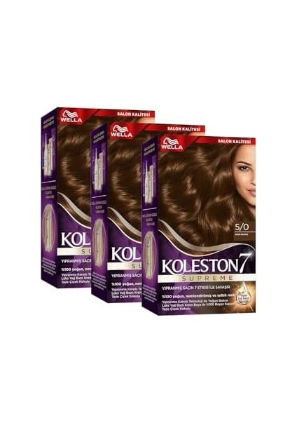 Wella Koleston Supreme Saç Boyası 5/0 Açık Kahve X3'li Set