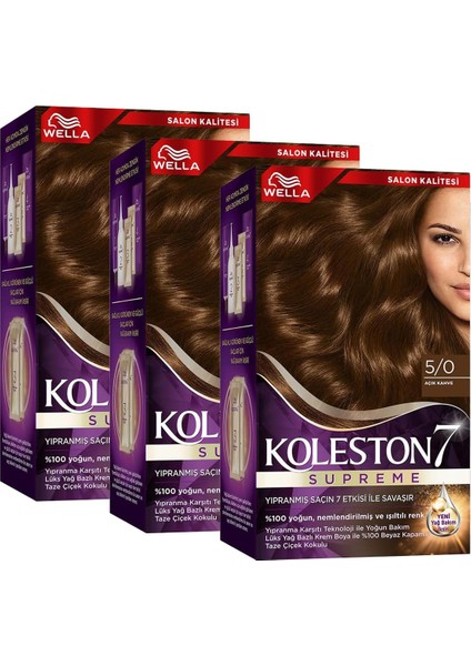Wella Koleston Supreme Saç Boyası 5/0 Açık Kahve X3'li Set modelleri