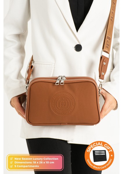 Orijinal Just Polo Collection 5 Bölmeli Lüks Yumuşak Deri Ayarlanabilir Çapraz Askılı Omuz Çantası