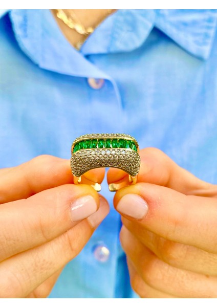 Baget Taşlı Altın Renk Zirkon Taşlı Ayarlanabilir Pırlanta Montürlü Yüzük fiyatları