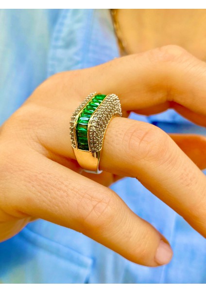 Baget Taşlı Altın Renk Zirkon Taşlı Ayarlanabilir Pırlanta Montürlü Yüzük modelleri