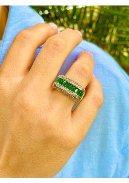 Baget Taşlı Altın Renk Zirkon Taşlı Ayarlanabilir Pırlanta Montürlü Yüzük fırsatları