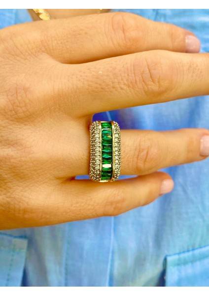 Baget Taşlı Altın Renk Zirkon Taşlı Ayarlanabilir Pırlanta Montürlü Yüzük indirimleri