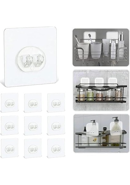 Kendinden Yapışkanlı Kanca, 20 Adet, 6x6 Cm, Şeffaf Akrilik, ve Mutfak Için Duş Rafı Askısı ve Havlu Askısı