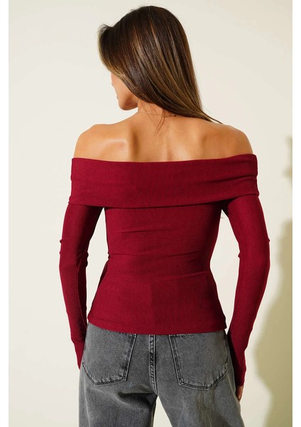 Sptrns Madonna Yaka Düğmeli Bluz Bordo T4329 (Beden: S) fiyatları