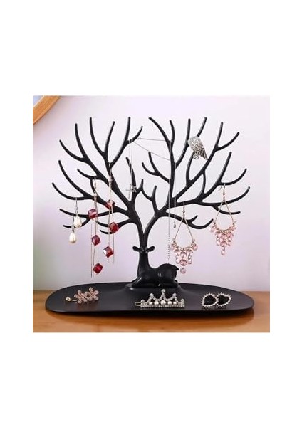 Geyik Tasarımlı Takı Yüzük Küpe Kolye Askılığı Mücevher Organizer Siyah fiyatları