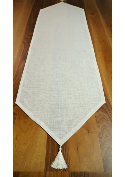 Simli Runner Püsküllü, Kırık Beyaz, 45X150CM