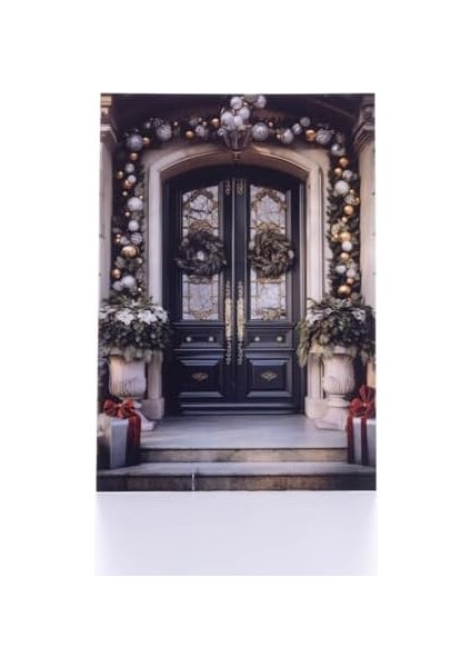 Kartpostal, Yılbaşı, Beyaz Süslü Kapı, 12X17 cm 6 Adet fiyatları