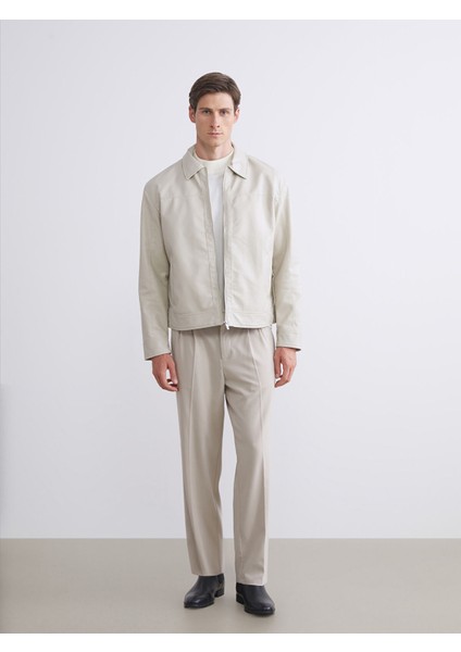 Yeni Sezon Standart Kalıp Gömlek Yaka Erkek Deri Görünümlü Ceket fiyatları