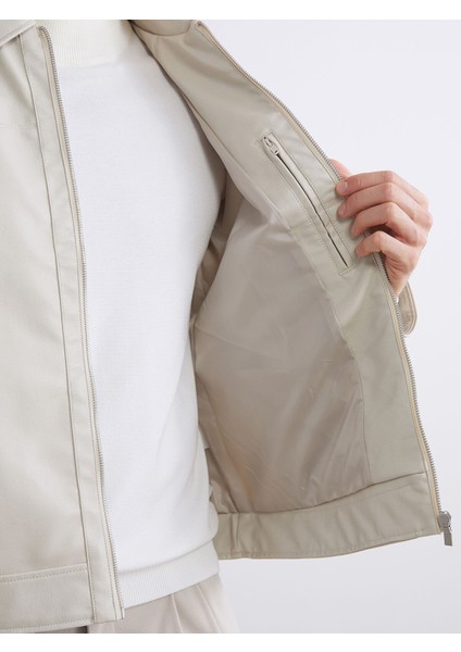 Yeni Sezon Standart Kalıp Gömlek Yaka Erkek Deri Görünümlü Ceket fırsatları