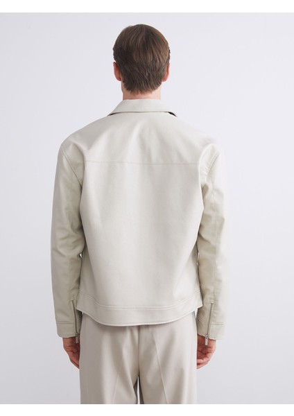 Yeni Sezon Standart Kalıp Gömlek Yaka Erkek Deri Görünümlü Ceket indirimleri