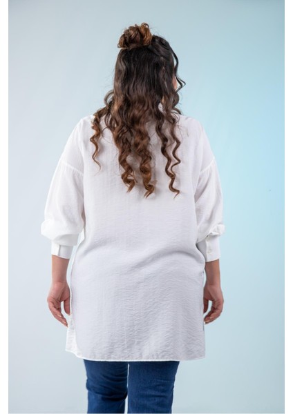 Kadın 210084 Büyük Beden Yanı Yırtmaçlı Gömlek Beyaz fiyatları