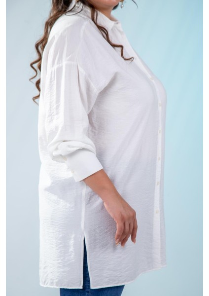 Kadın 210084 Büyük Beden Yanı Yırtmaçlı Gömlek Beyaz indirimleri