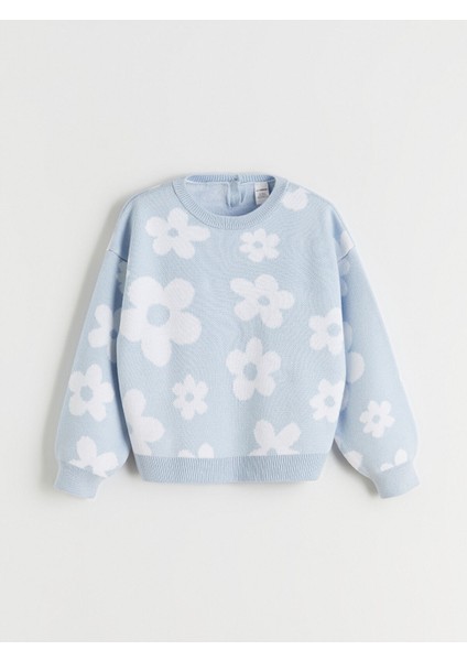 Yeni Sezon Çiçek Desenli Kız Çocuk Triko Kazak