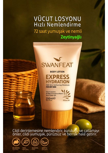 Vücut Losyonu Zeytinyağlı, E Vitaminli Hızlı Nemlendirme Kuru Ciltler Için 150ml