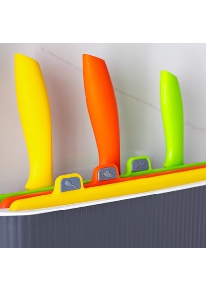 1076 Bıçaklı Çoklu Kesme Tahtası Seti - Et Sebze Balık Doğrama Tahtası Seti - Beyaz modelleri