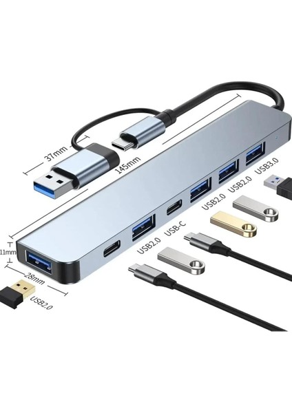 Type-C 7in1 USB 3.0 Hub, Usb/type-C To USB A, USB C Uyumlu Çevirici,