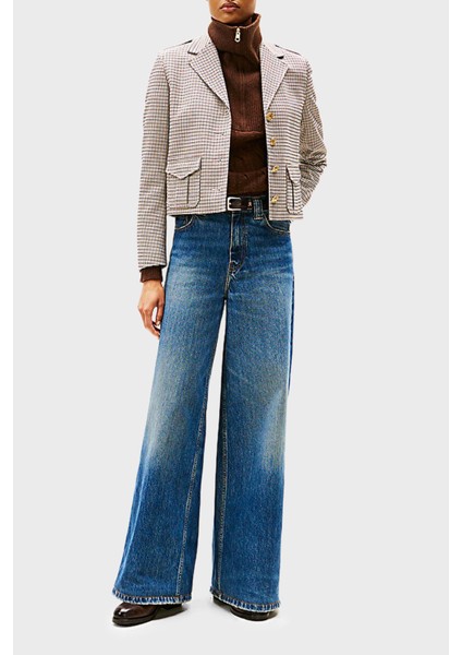 Pamuklu Wide Leg Yüksek Bel Geniş Paça Jeans Bayan Kot Pantolon WW0WW46731 1A5