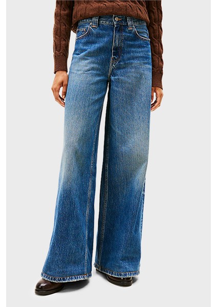 Pamuklu Wide Leg Yüksek Bel Geniş Paça Jeans Bayan Kot Pantolon WW0WW46731 1A5 fiyatları