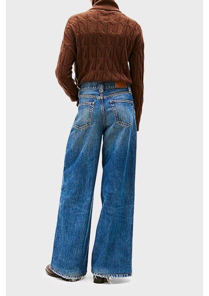 Pamuklu Wide Leg Yüksek Bel Geniş Paça Jeans Bayan Kot Pantolon WW0WW46731 1A5 modelleri