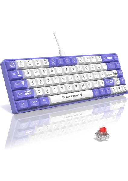 Ajazz AK680 65% Kablolu Hotswap Mekanik Oyun Klavyesi,68 Tuşlu Taşınabilir Anti-Ghosting Klavye,gökkuşağı Arkadan Aydınlatmalı Programlanabilir,eva Sandviç,ergonomik Mor Beyaz/red Switch