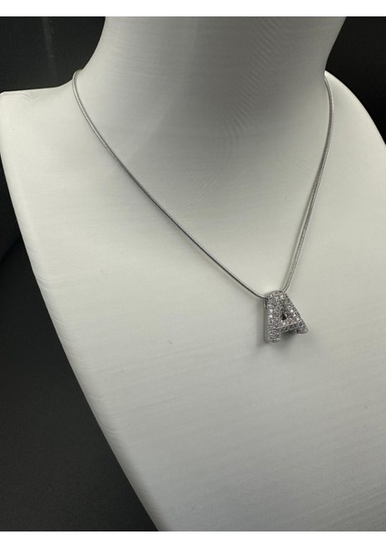 Gümüş Renk Taşlı A Harfi Kolye fiyatları