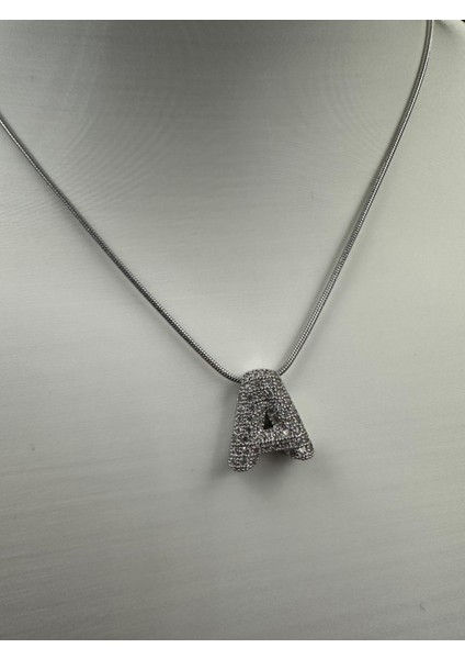 Gümüş Renk Taşlı A Harfi Kolye modelleri