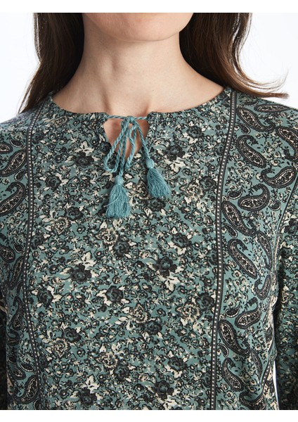 Yeni Sezon Bağlamalı Yaka Desenli Kadın Bluz modelleri