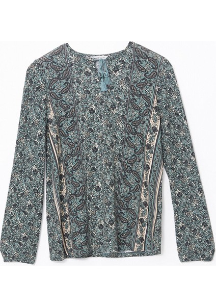 Yeni Sezon Bağlamalı Yaka Desenli Kadın Bluz indirimleri