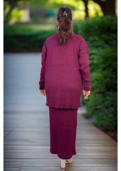 Saç Örgü Desen Bisiklet Yaka Uzun Kol Bluz Beli Lastikli Etek Büyük Beden Merserize Ikili Takım fiyatları