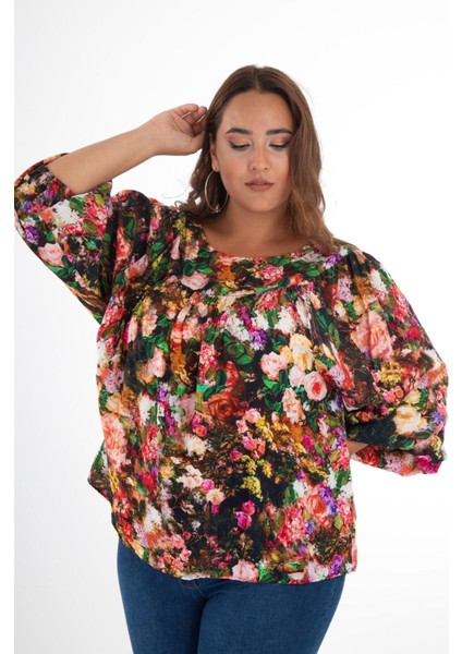 Kadın Büyük Beden Önü Drapeli Renkli Bluz Çok Renkli Renkli fiyatları