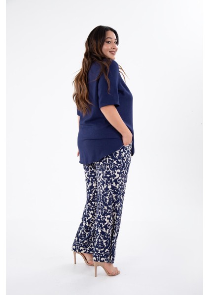 Kadın 333931 Keten Yanı Yırtmaçlı Bluz Lacivert indirimleri