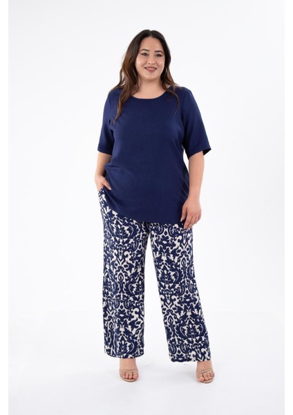 Kadın 333931 Keten Yanı Yırtmaçlı Bluz Lacivert