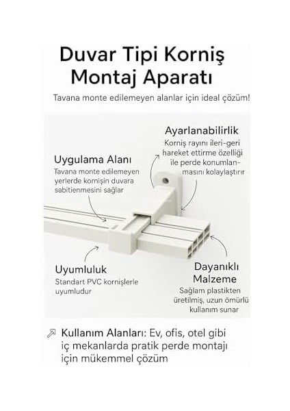Rayı Korniş L Ayak Montaj Aparatı, Duvara Uyumlu, Ayarlanabilir, 2 ve 3 Raylı Kornişler Için, Sert Plastik Malzeme, Pratik Montaj (4 Adet) fiyatları