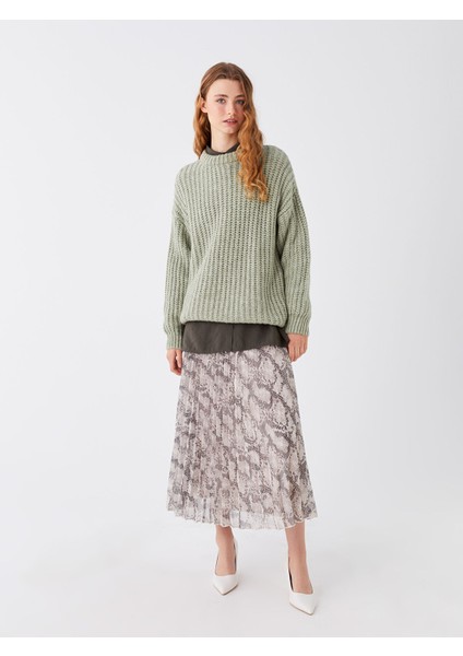 Yeni Sezon Beli Lastikli Desenli Kadın Şifon Etek