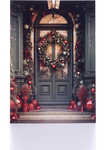 Kartpostal, Yılbaşı, Kırmızı Yılbaşı Süslü Kapı, 12X17 cm 6 Adet