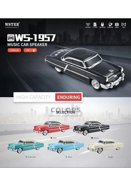 Kablosuz Hoparlör 1957 Lincoln Görünümlü Klasik Araba Hoparlör ve Fm Radyo Ofis Ev Için USB Sd Aux Girişli Kablosuz Speaker WS-1957 (Siyah) fiyatları