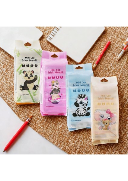 Jouis Islak Mendili Sevimli Mini Cep Tipi, Kokusuz ve Pratik Kullanım, Kolay Taşınabilir Şık Mendil Seti 64 Adet (8 x 8 Adet) Yumuşak ve Narin Yapı (Erkek)