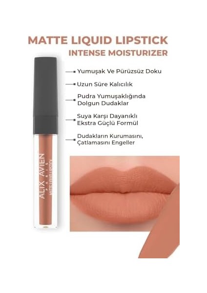 Alıx Avıen Uzun Süre Kalıcı Kadifemsi Kuruma Yapmayan Mat Likit Ruj - Matte Liquid Lipstick 503 Terracotta Nude