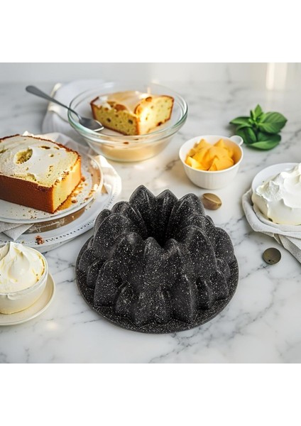 Thermo Döküm Gövdeli Kek Kalıbı 24CM, Dilimli ve Döküm, Siyah Granit Benekli Pişirme Kabı, Çıkarma, Dayanıklı Alaşım