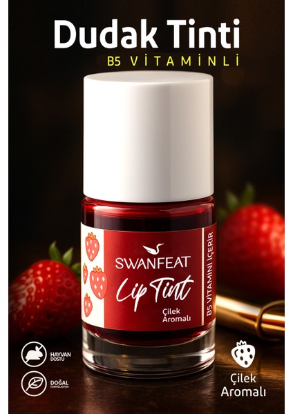 Lip Tint Çilek Aromalı Kırmızı Rengi B5 Vitaminli Nemlendirici Allık Ve Ruj 10ml