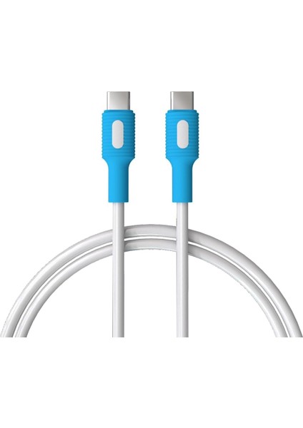 Type C-C Power Delivery Hızlı Şarj Kablosu, Beyaz Kablo, Beyaz/mavi Uçlar (150 Cm)