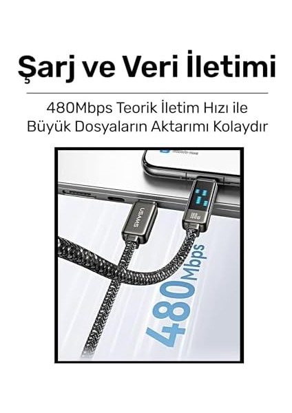 US-SJ744 Type-C To Type-C 100W Meteor Efekt Ekranlı 1.2m Hızlı Şarj ve Data Kablosu fiyatları