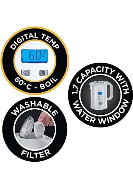 Hobbs Su Isıtıcısı, 1.7l, 2200W, Ayarı ve LCD Ekran, Bebek Maması ve Çayın Hazırlanması Için Ayarlanabilir 25 ° -100 ° C, Tutma Fonksiyonu, Çay Makinesi 21150-70 fiyatları