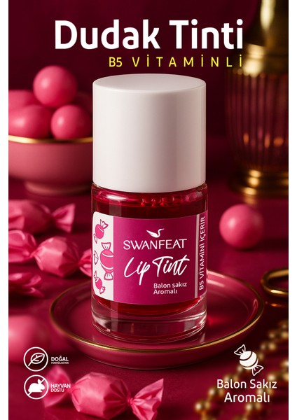 Lip Tint Balon Sakız Aromalı Pembe Rengi B5 Vitaminli Nemlendirici Allık Ve Ruj 10ml