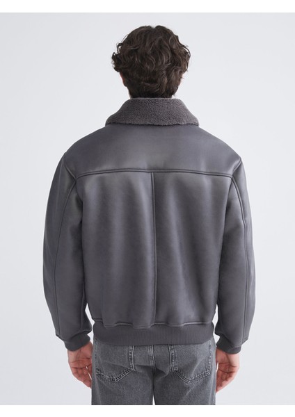 Yeni Sezon Pelüş Yaka Erkek Deri Görünümlü Mont indirimleri