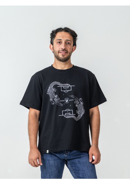 Unisex Erkek/kadın Oversize Bisiklet Yaka %100 Pamuk Timsah Baskılı T-Shirt