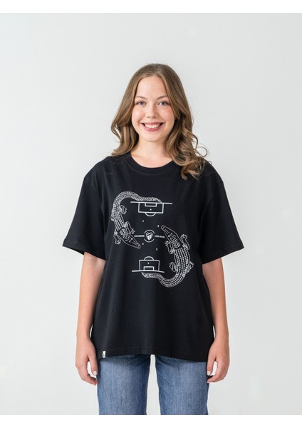 Unisex Erkek/kadın Oversize Bisiklet Yaka %100 Pamuk Timsah Baskılı T-Shirt fiyatları