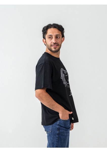 Unisex Erkek/kadın Oversize Bisiklet Yaka %100 Pamuk Timsah Baskılı T-Shirt fırsatları