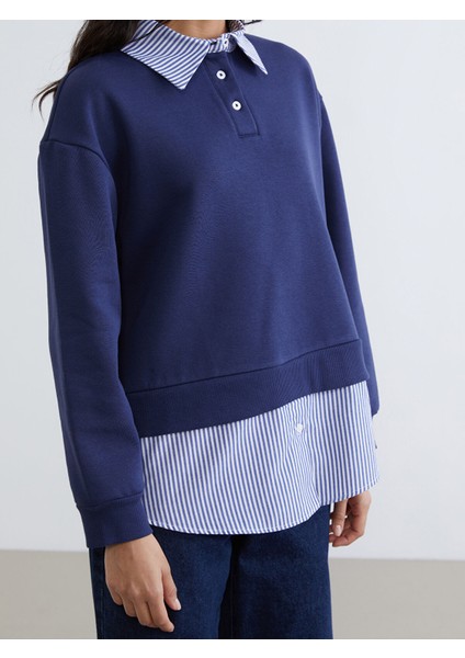 Yeni Sezon Gömlek Yaka Çizgili Kadın Kalın Sweatshirt Tunik modelleri